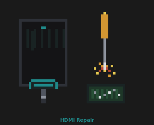 Pixel art illustration of HDMI port repair